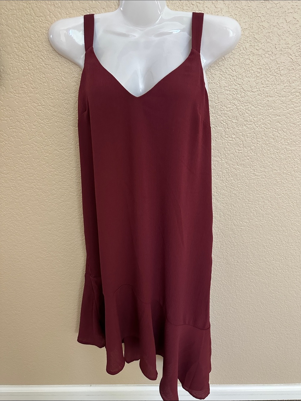 Lush Burgundy Asymmetrical Slip Dress